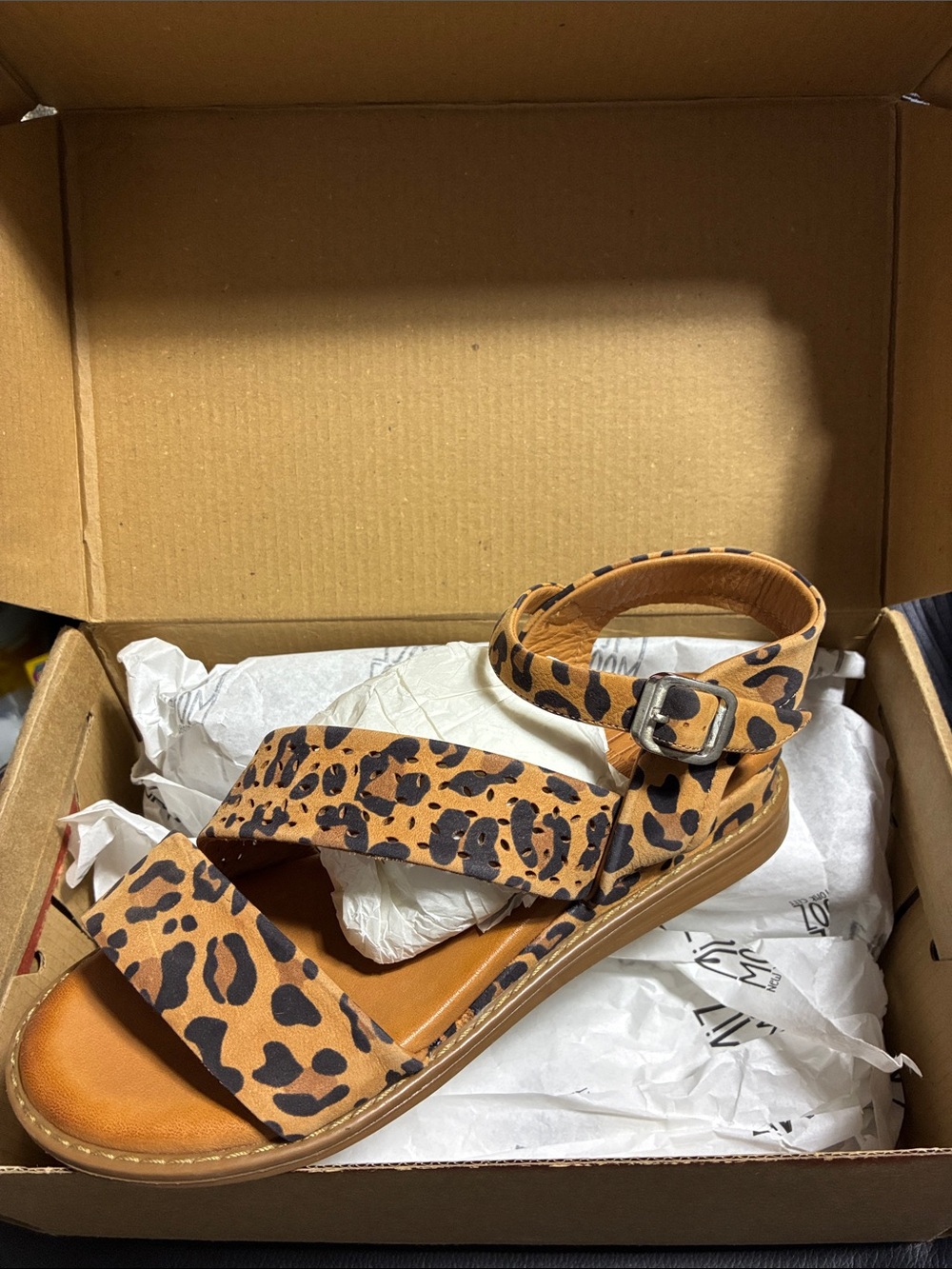Miz Mooz Leopard-Print Ankle-Strap Sandal in Tan and Black